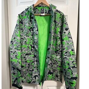 New Balance Mens Camo Windbreaker Jacket Neon Green Grey Hooded AMLJ5120 L